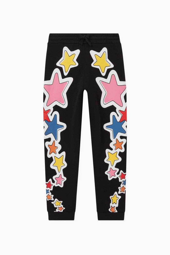 

Coloured Stars Print Sweatpants in Cotton Fleece, Black