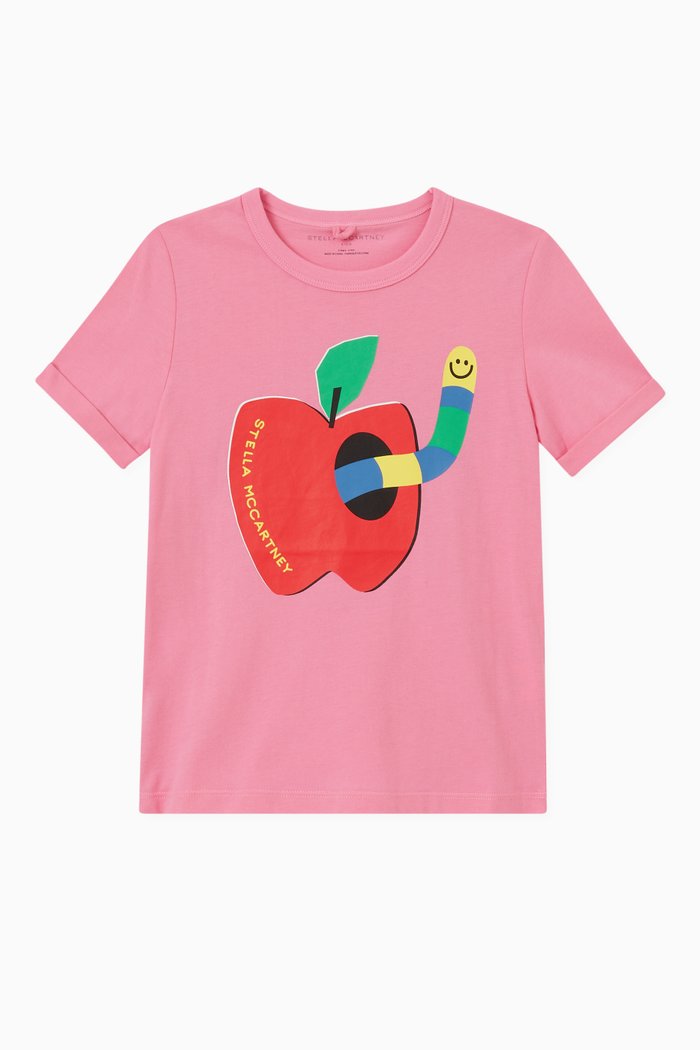 

Apple Print T-shirt in Organic Cotton, Pink