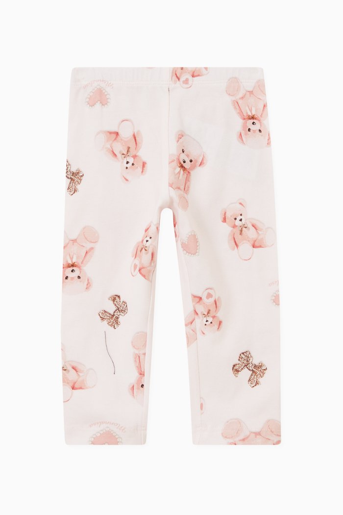

Teddy Print Leggings in Cotton, Pink