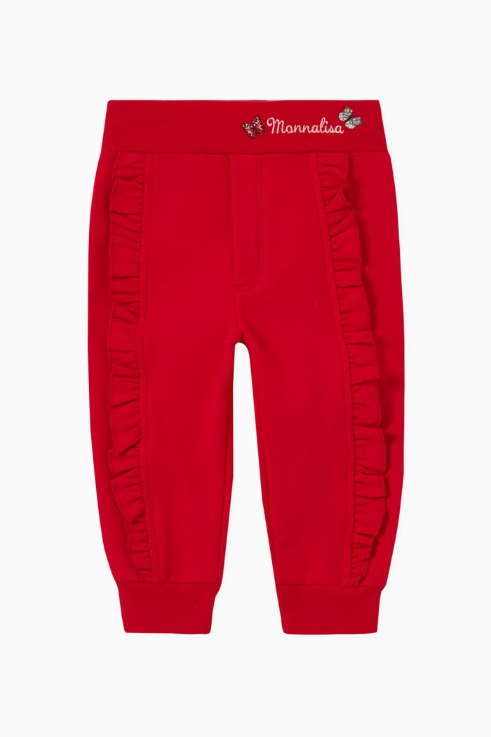 

Ruffle Detail Sweatpants in Cotton, Red