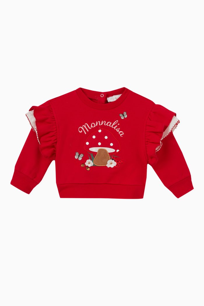 

Mushroom Print Sweatshirt in Cotton, Red