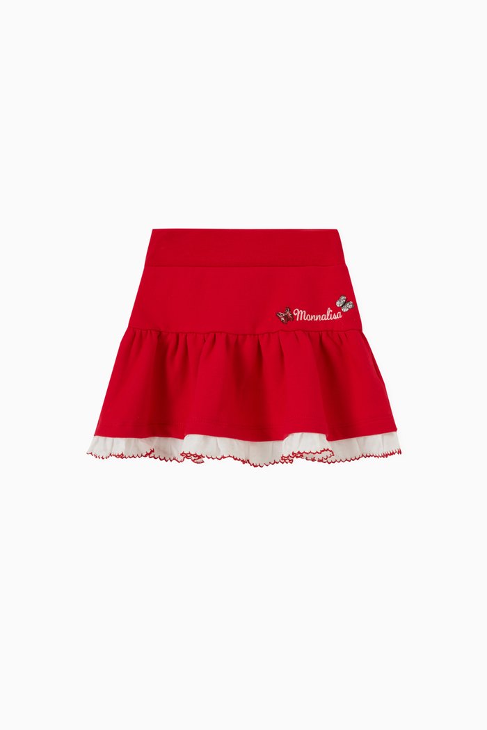 

Ruffle Detail Skirt in Cotton, Red