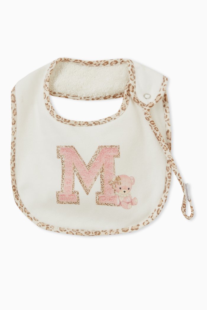 

Logo and Teddy Print Bib in Cotton, White