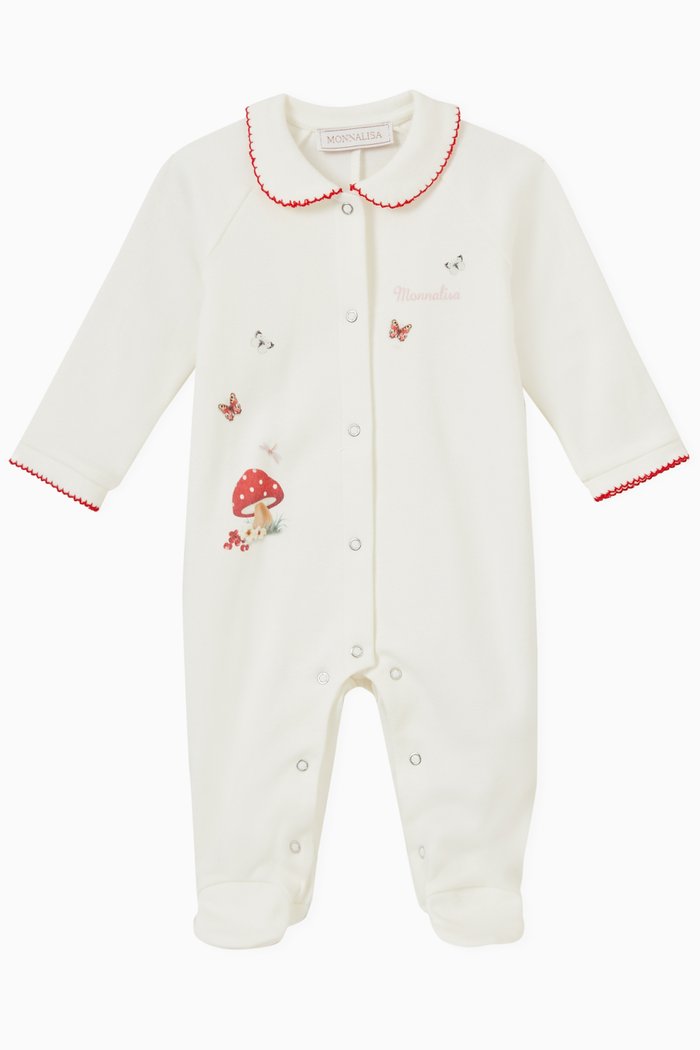 

Mushroom Print Sleepsuit in Cotton, White