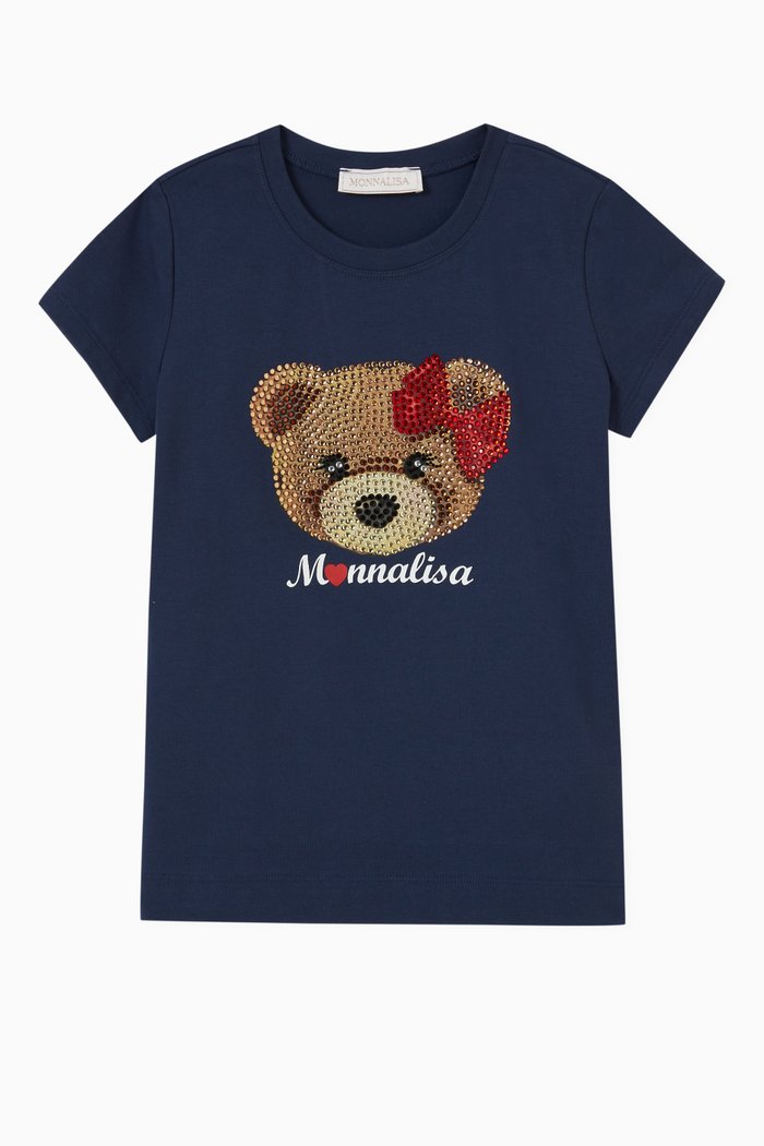 

Rhinestone Teddy T-shirt in Cotton, Blue
