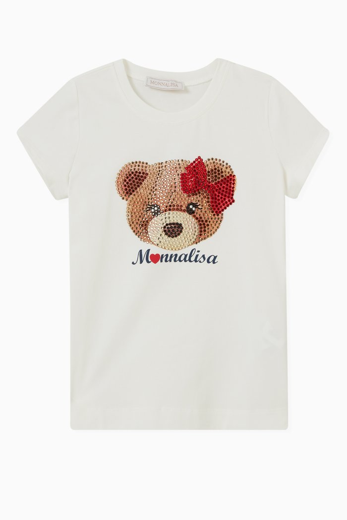 

Rhinestone Teddy T-shirt in Cotton, White