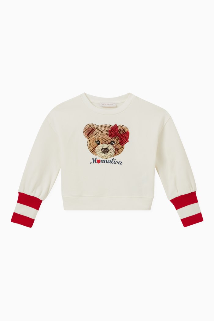 

Rhinestone Teddy Sweatshirt in Cotton, White