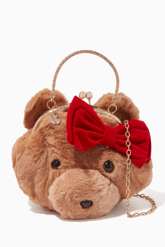 Plush Teddy Bear Purse in Faux Fur, Brown