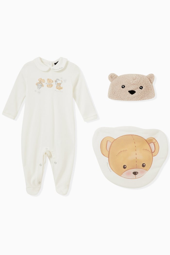 

Teddy Print Pyjama, Hat and Holder, Set of Three, Neutral
