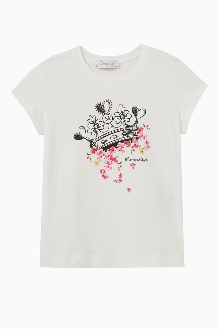 Crown Print T-shirt in Cotton, White