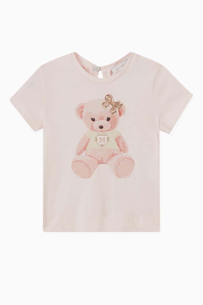 

Teddy Print T-shirt in Cotton, Pink