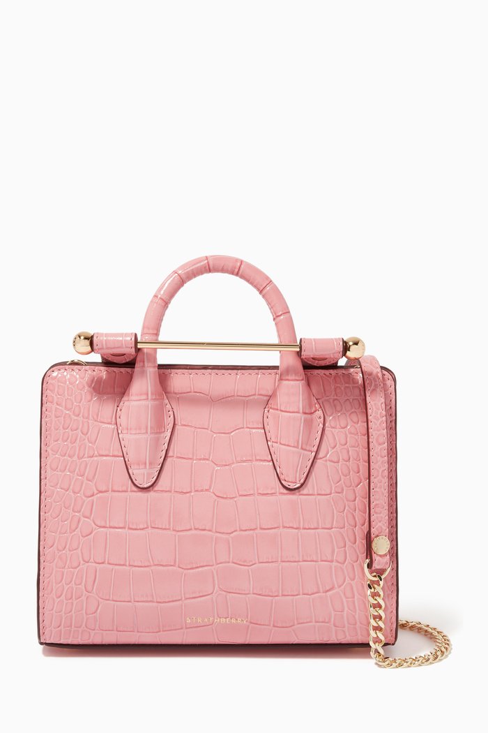 Nano Tote Bag in Croc-embossed Leather, Pink