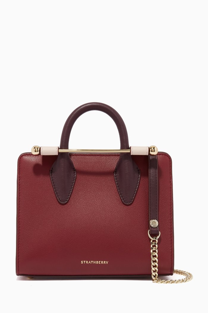 

Nano Tote Bag in Leather, Burgundy