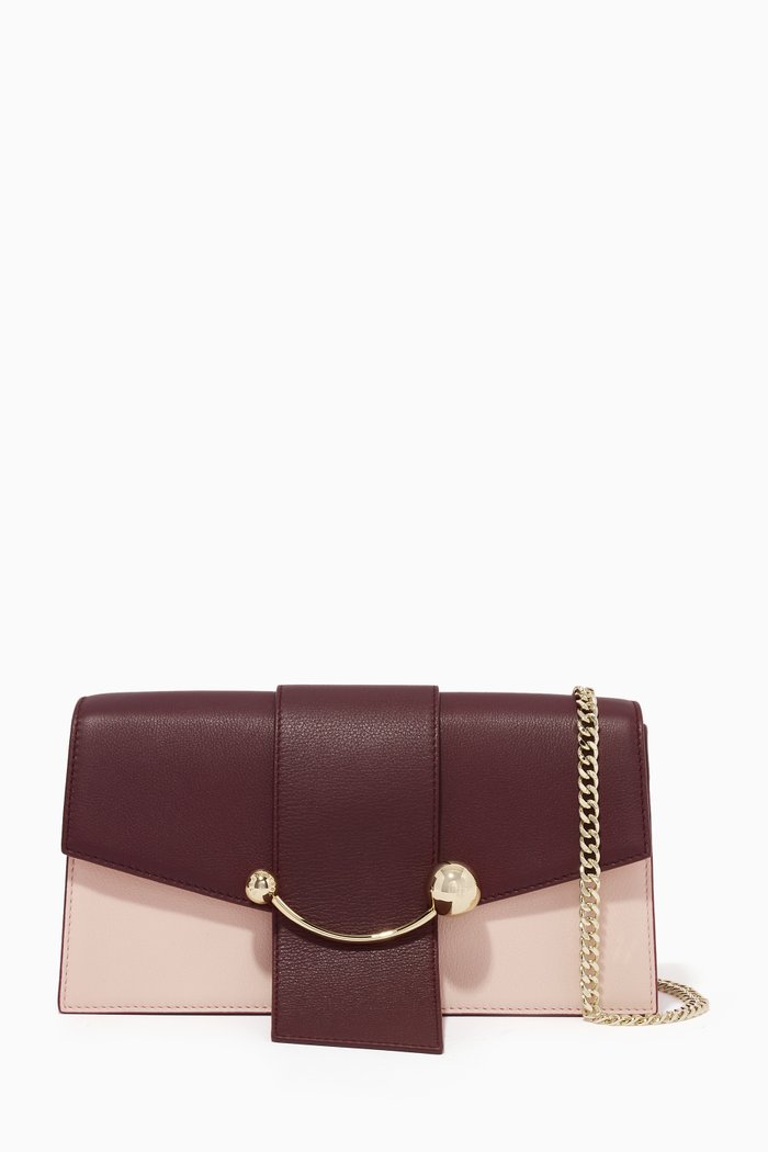 

Mini Crescent Shoulder Bag in Leather, Burgundy