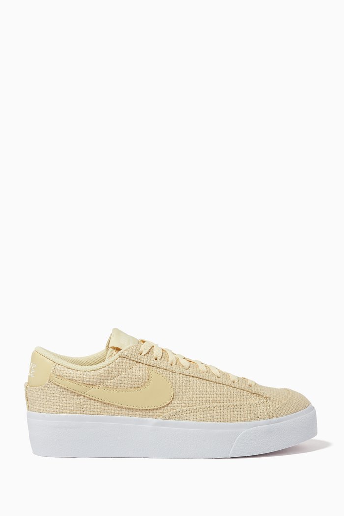 Blazer Low Platform Sneakers in Woven Fabric & Leather, Neutral