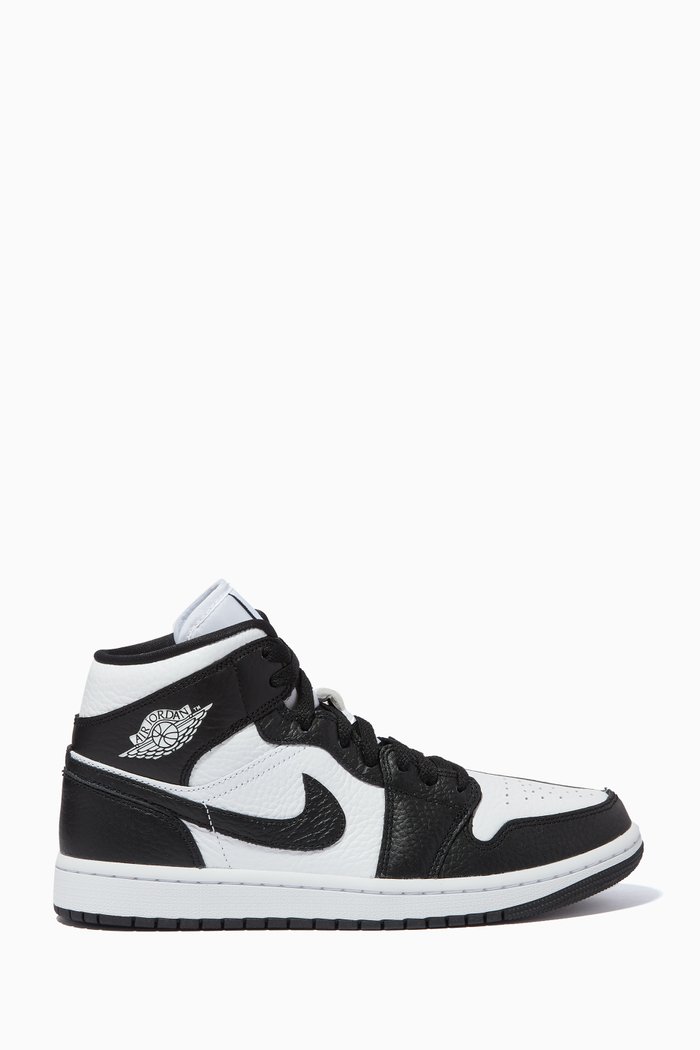 

Air Jordan 1 Mid-top Sneakers in Leather, Black