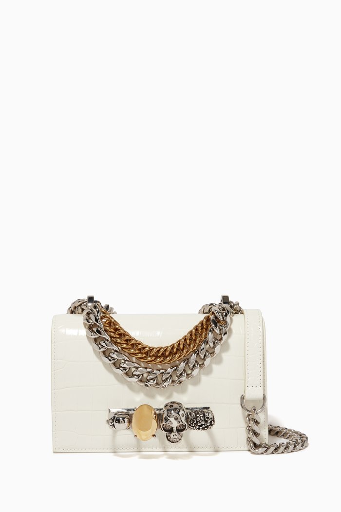 

Mini Jewelled Chain Shoulder Bag in Leather, White