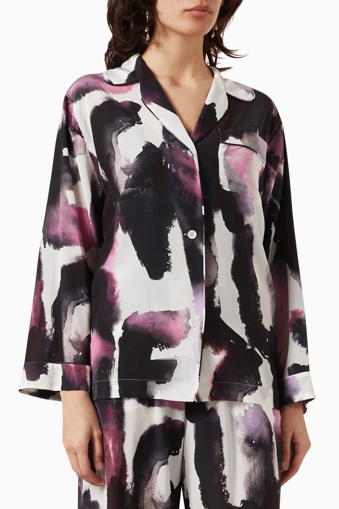 

Cipria Graphic-print Pyjama Shirt in Crepe de Chine, White