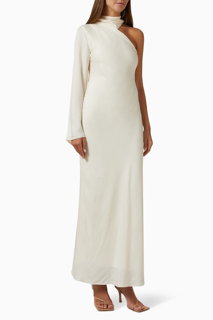 

Rhiannon One-shoulder Maxi Dress in Textured Satin, Neutral