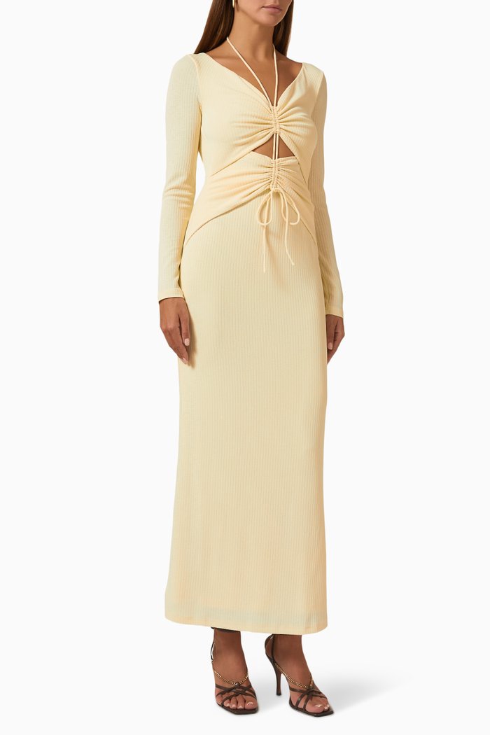

Marie Ruched Maxi Dress in Rib-knit Jersey, Neutral