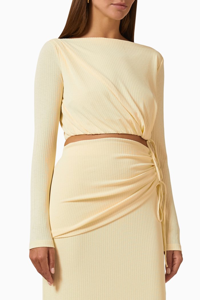

Marie Waist-tie Top in Rib-knit Jersey, Neutral