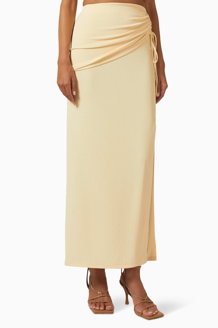 

Marie Ruched Maxi Skirt in Rib-knit Jersey, Neutral