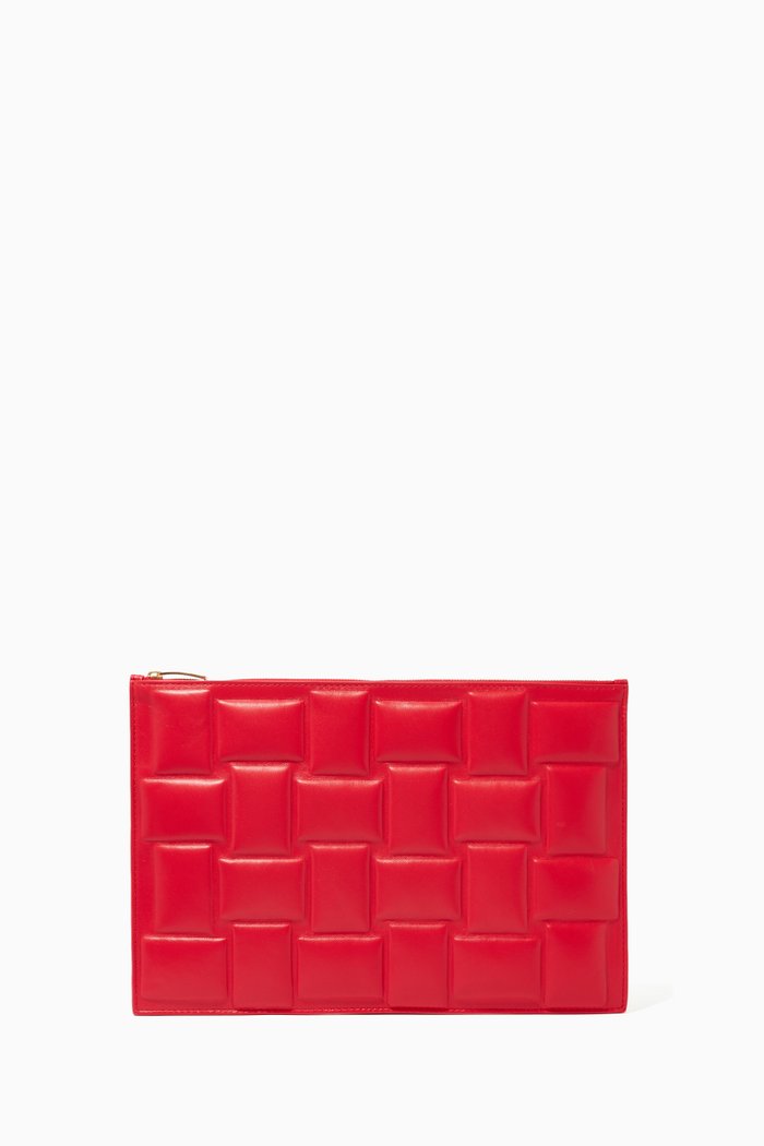 Medium Pouch in Padded Leather, Red