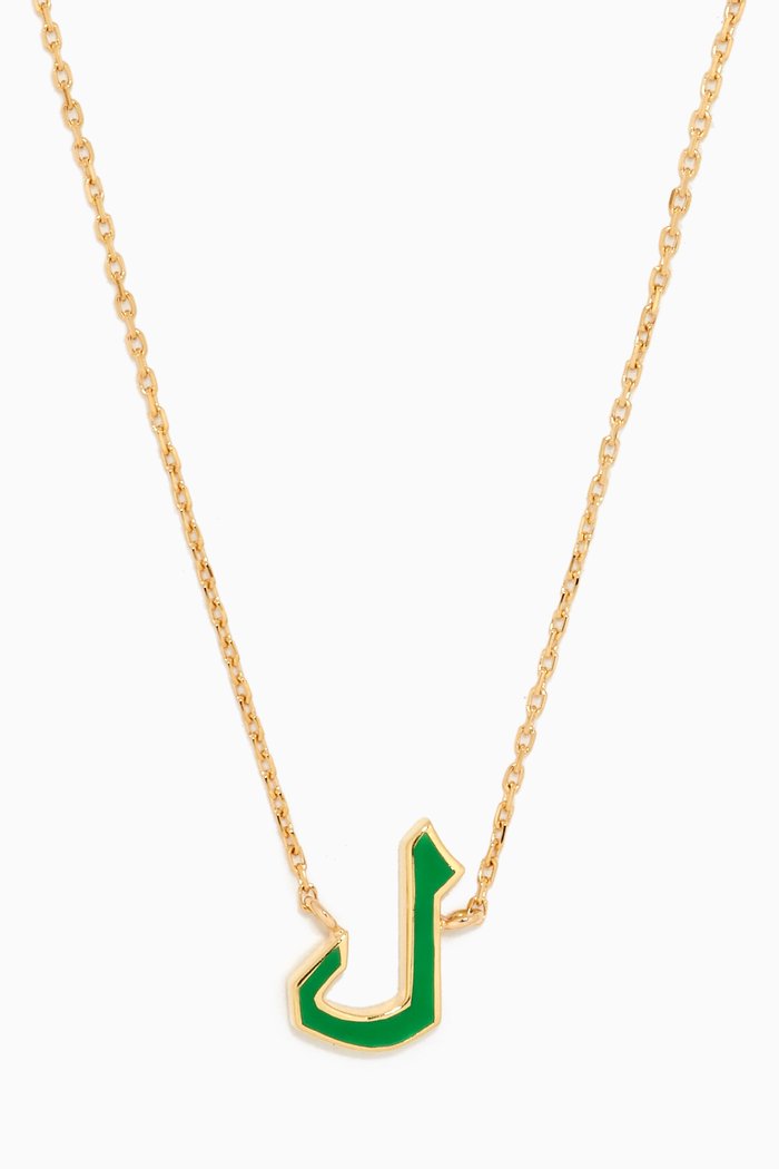 Mina "L" Letter Necklace in 18kt Yellow Gold, Green