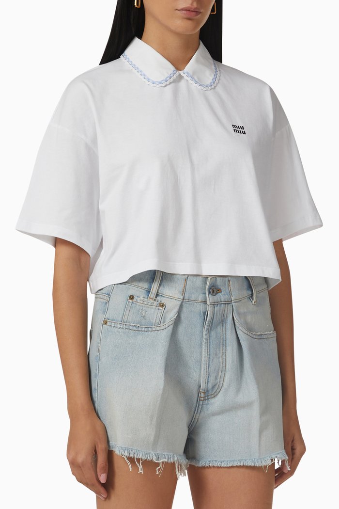 

Logo Peter-pan Collar Top in Cotton Jersey, White