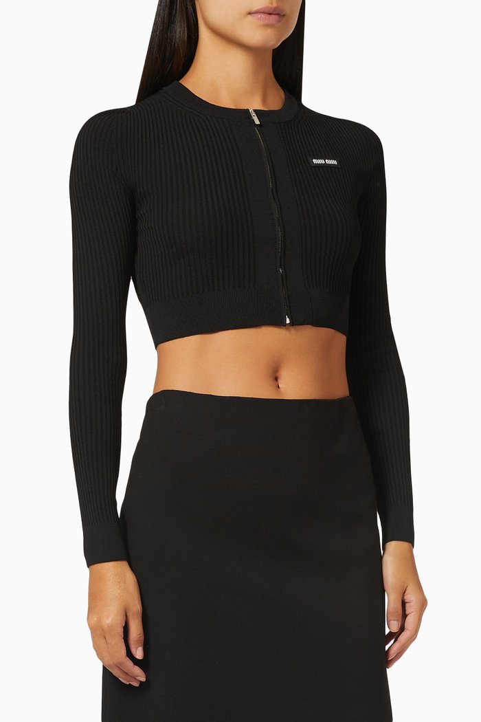 

Logo Zip-up Crop Cardigan in Viscose-knit, Black