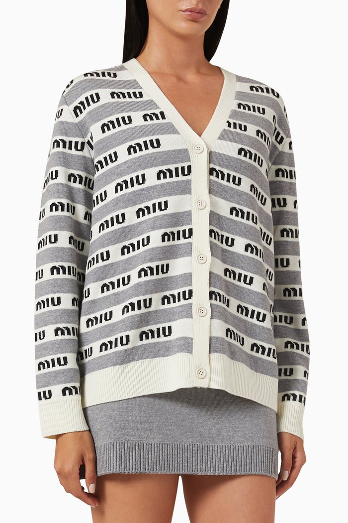 

Logo Long Sleeve Cardigan, Grey