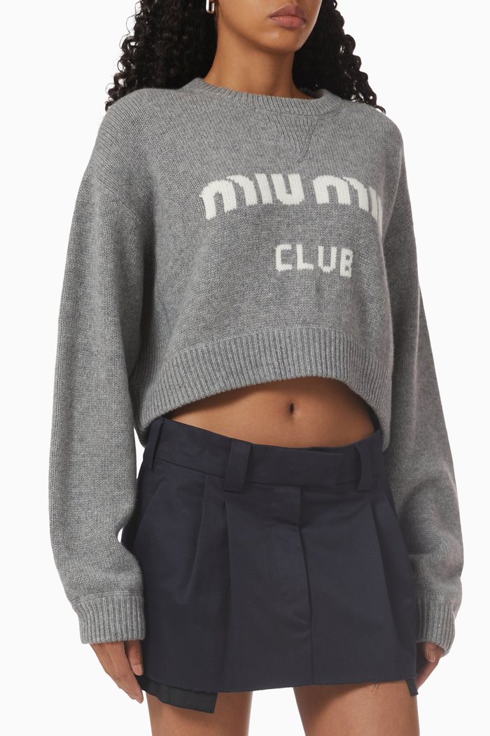 

Logo Crop Sweater in Cashmere Knit, Grey