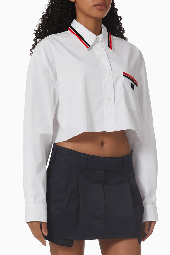 

Logo Crop Shirt in Cotton Poplin, White