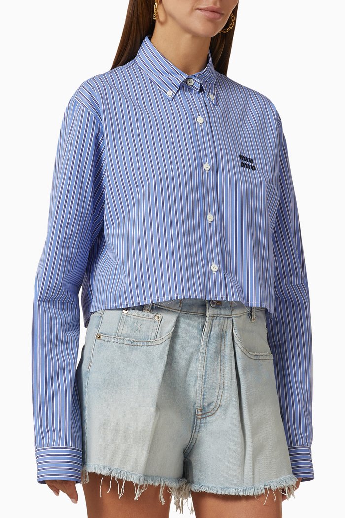 

Cropped Shirt in Cotton Poplin, Blue