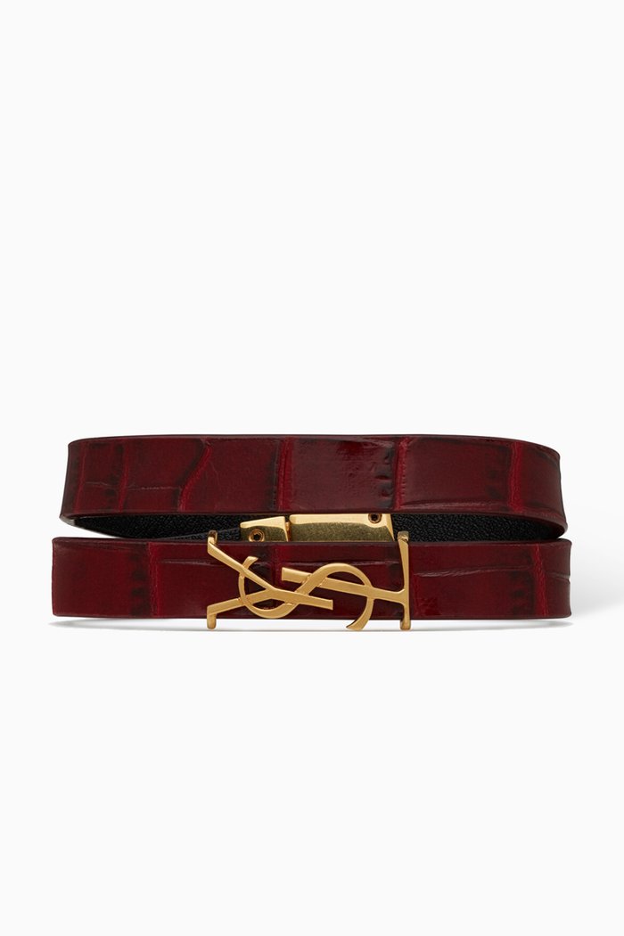 

Opyum Double Wrap Bracelet in Crocodile-embossed Leather, Red