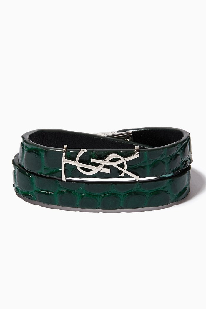

Opyum Double-wrap Bracelet in Croc-embossed Leather, Green