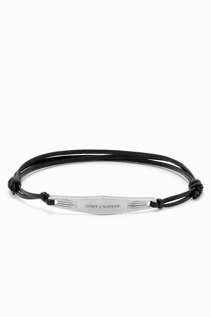 

Tag Beach Bracelet in Metal & Leather, Black