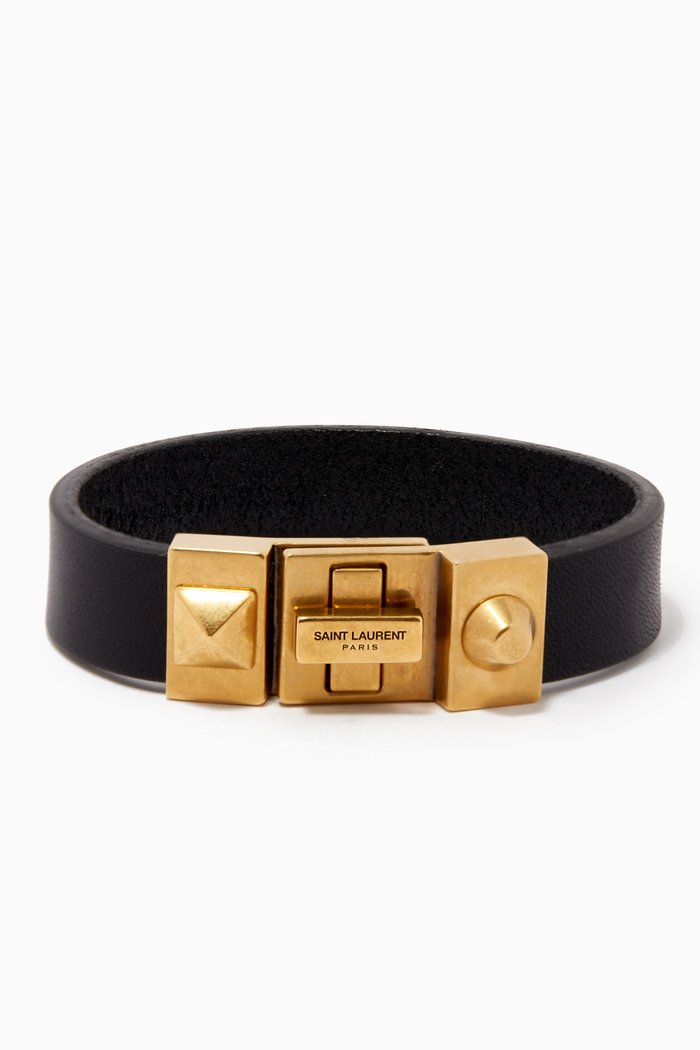 Studded-closure Bracelet in Leather, Black