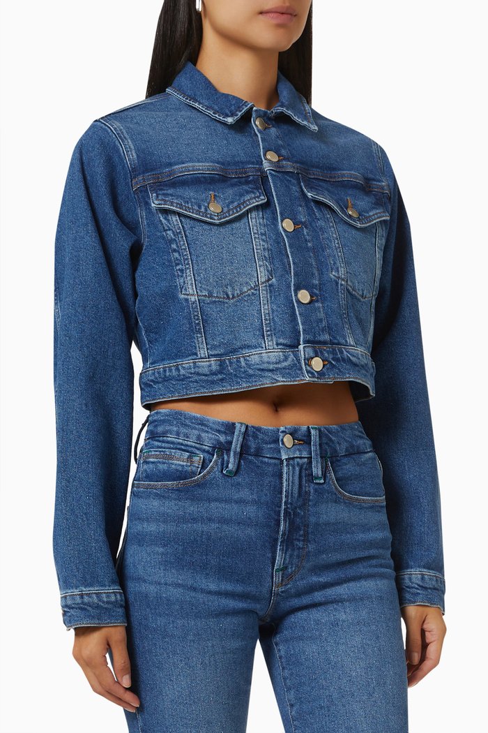 

Cropped Trucker Jacket in Recycled Denim, Blue