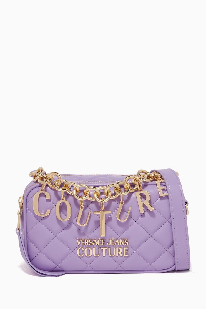 

Quilted Shoulder Bag in Leather, Purple