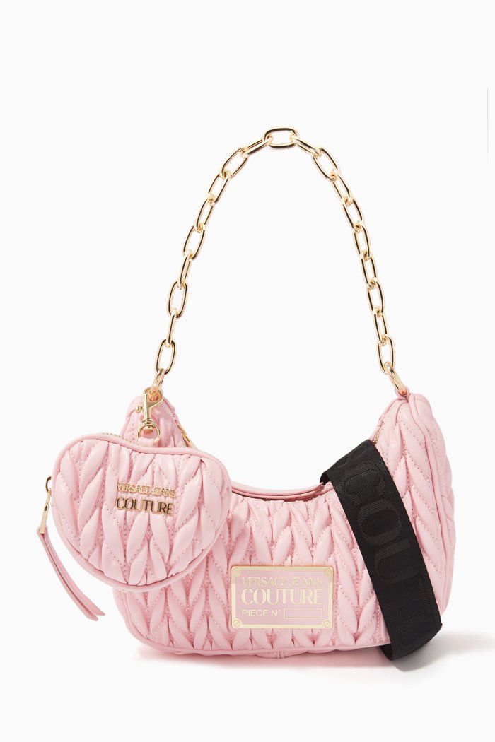 

Crunchy Crossbody Bag & Coin Purse in Quilted Faux-leather, Pink