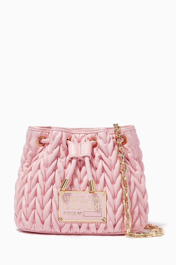 

Mini Crunchy Bucket Bag in Leather, Pink