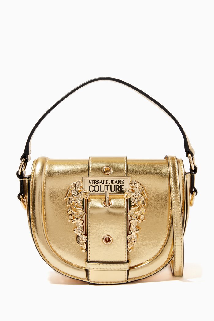 

Mini Couture 01 Crossbody Bag in Laminated Leather, Gold