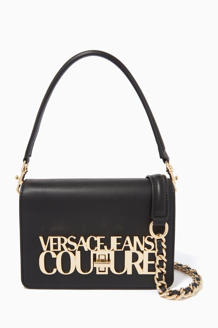 

Small Logo Lock Shoulder Bag in Leather, Black