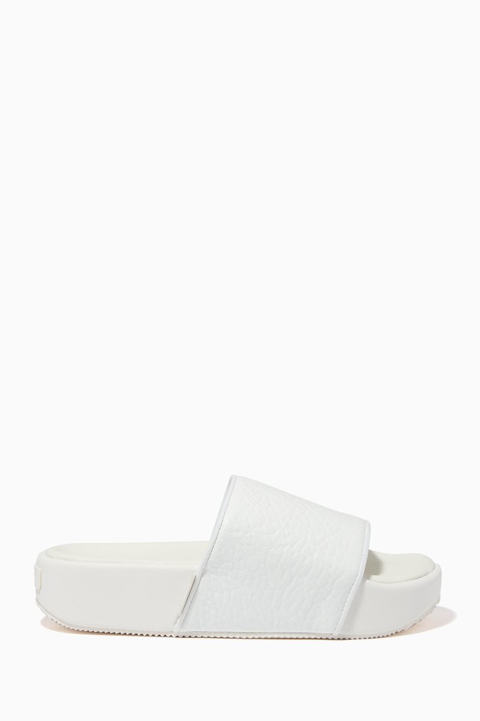 

Platform Slide Sandals in Leather, White