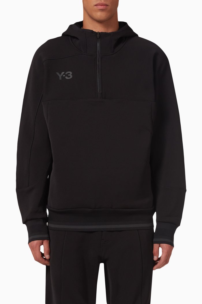 

Y-3 Logo Half-Zip Hoodie in Stretch Wool-blend, Black