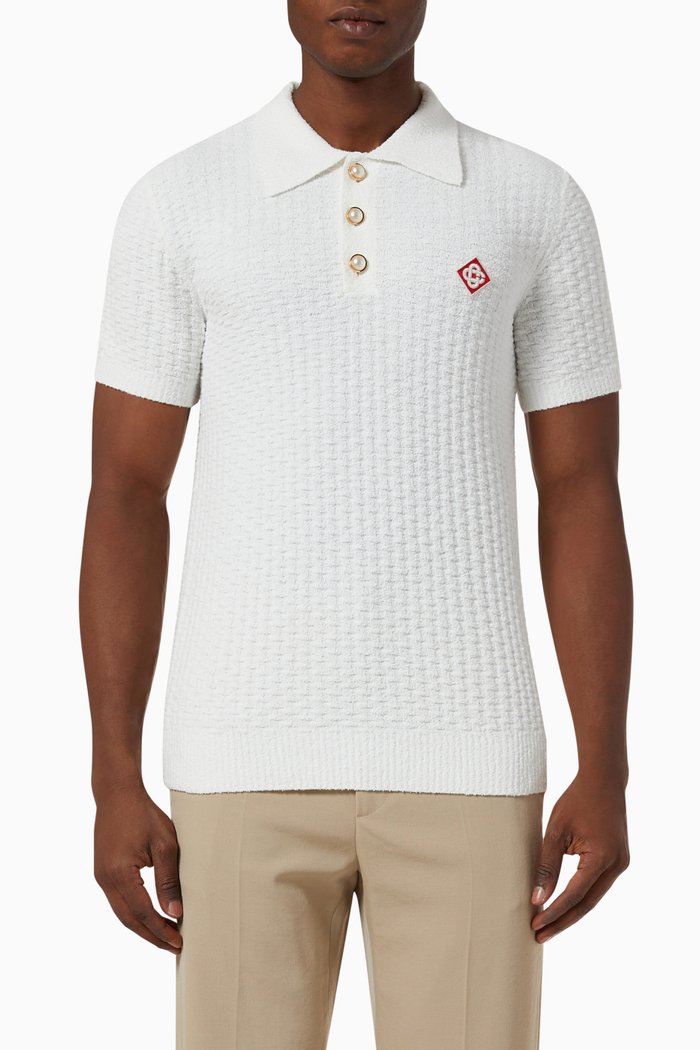 

Logo Patch Polo Shirt in Bouclê Knit, Neutral