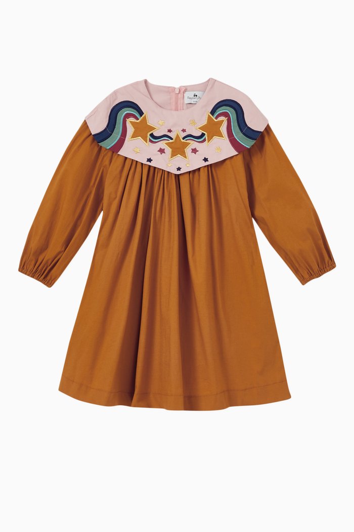 Mary Embroidered Dress in Cotton, Yellow