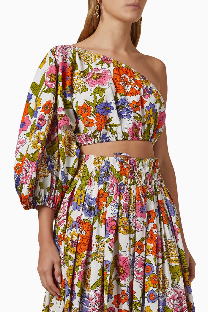 Exaggerated One-shoulder Crop Top in Sustainable Cotton, Multicolour