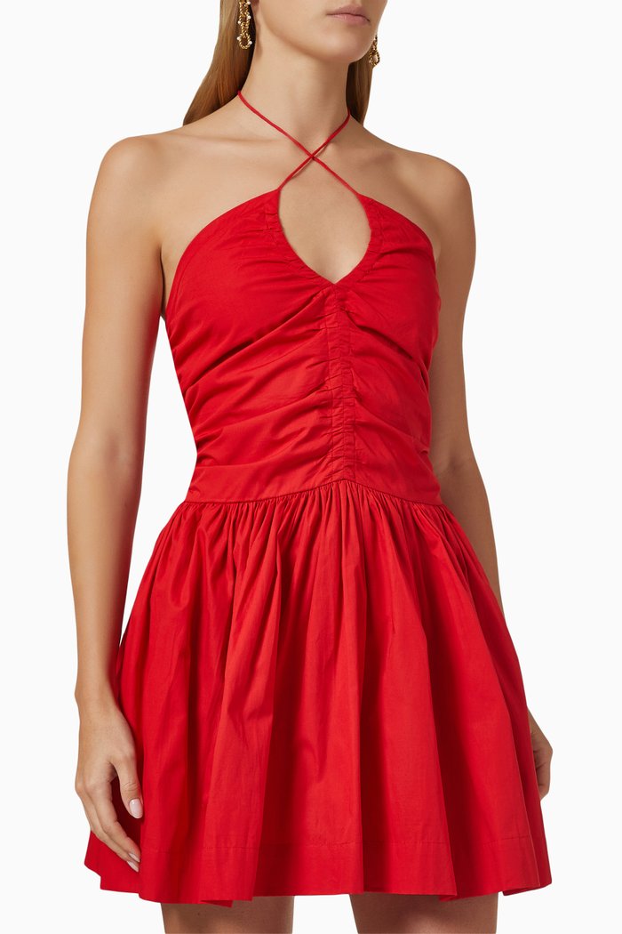 

Fine Halter Mini Dress in Sustainable Cotton, Red